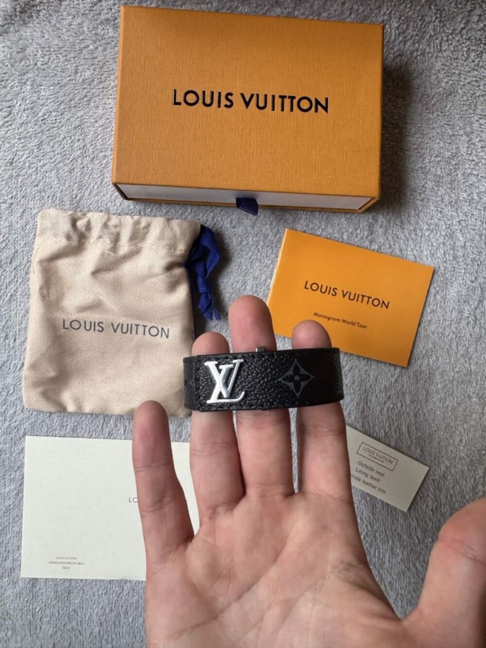 LV Black Leather Bracelet